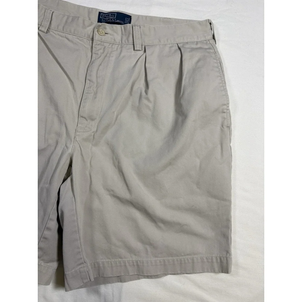 Vintage Polo Ralph Lauren Tyler Short Pleated Chino Shorts Khaki Mens Size 36